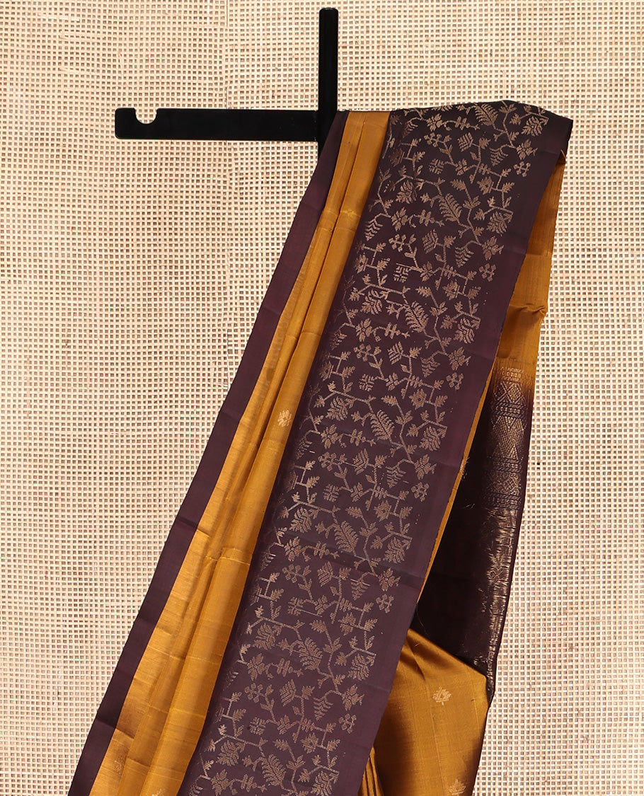 Mustard Mayuri Lite Silk Mix Saree, Subtly Sparkled with Buttas All Over Its Body, Complemented by a Contrast Border of Paithani-Style Floral Designs, Contrast Pallu of Intricate Designs, and Paired with a Contrast Blouse