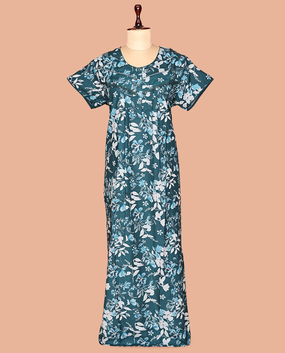 Blue Batik Print Cotton-Blended Nighty