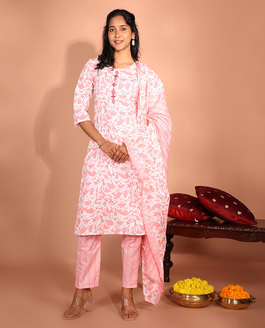 Pink Cotton Readymade Suit