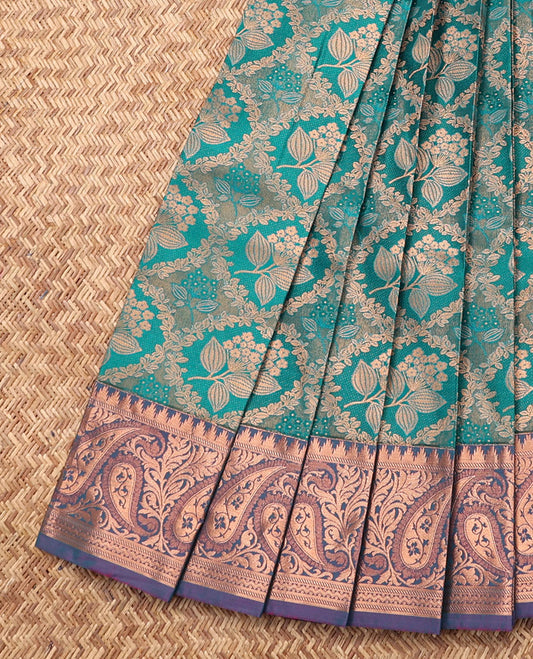 Blue Budget Silk Saree, Embellished with Jacquard Design, Contrast Paisley Zari Border, Grand Pallu, and a Contrast Blouse