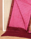 Pink floral vine printed Sungudi cotton saree, contrast traditional zari border & zari striped pallu