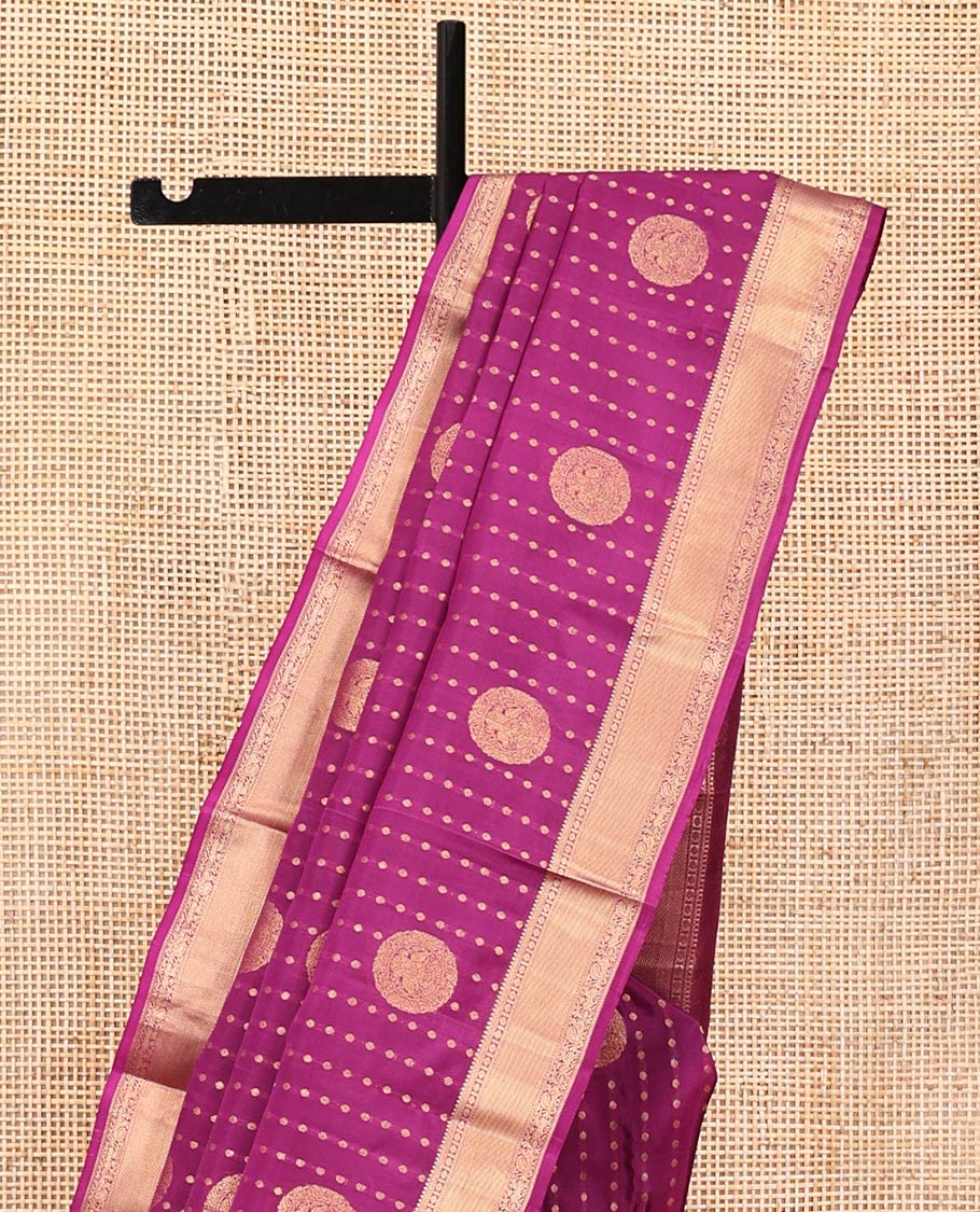Pink Vasundhara Lite Silk Mix Saree, Crafted with Zari Buttas All Over Its Body, Highlighted by Zari Border of Poun, Kodi Mayil and Yaali Designs, Intricately Designed Pallu, and Paired with a Matching Blouse