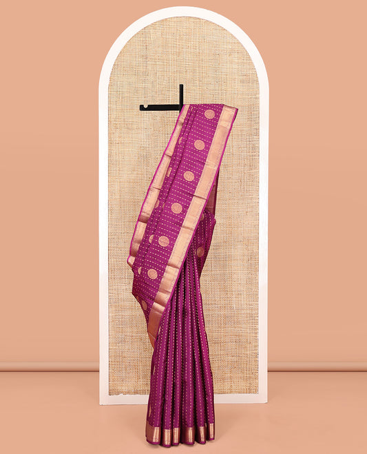 Pink Vasundhara Lite Silk Mix Saree, Crafted with Zari Buttas All Over Its Body, Highlighted by Zari Border of Poun, Kodi Mayil and Yaali Designs, Intricately Designed Pallu, and Paired with a Matching Blouse