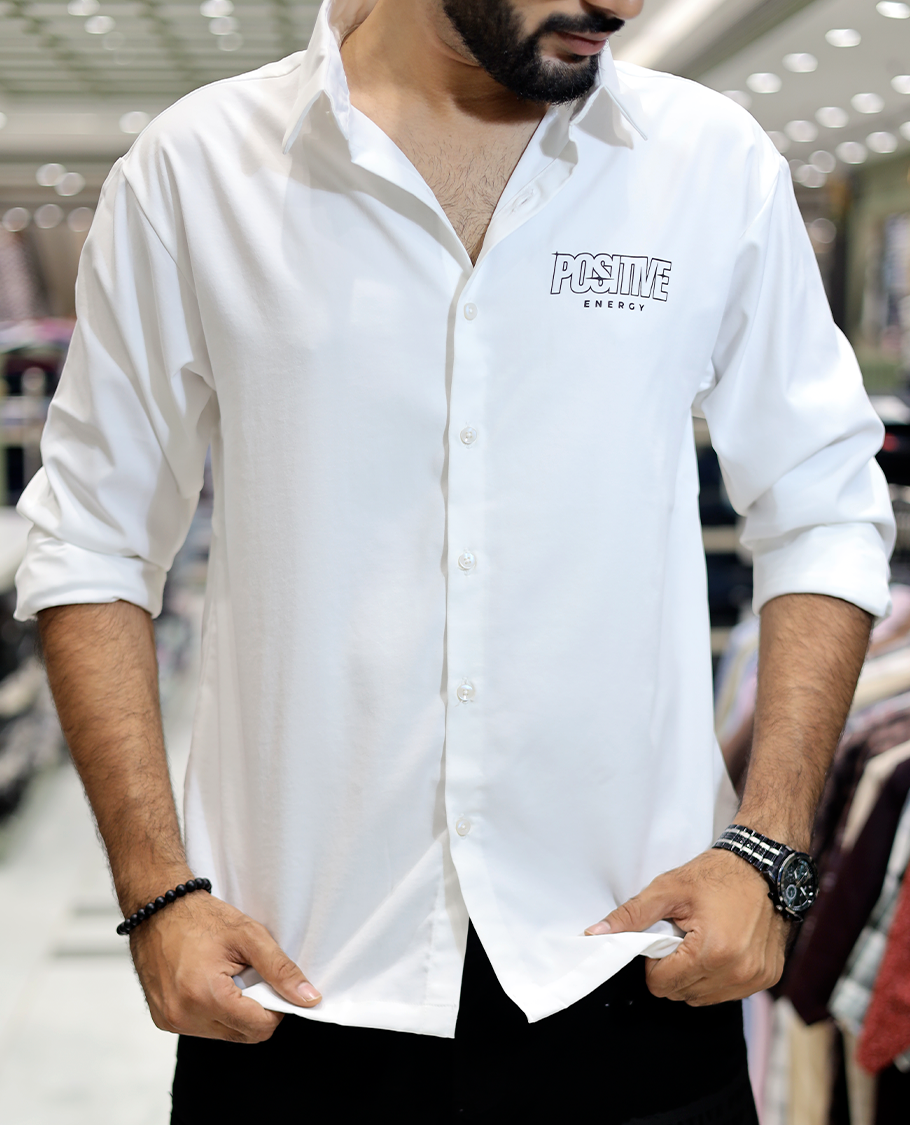 White Poly-Blended Back Flap Casual Shirt