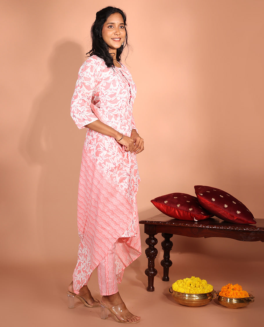 Pink Cotton Readymade Suit