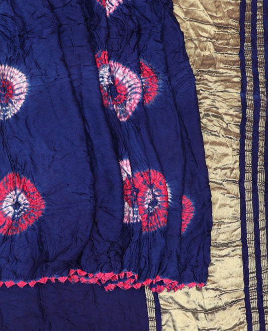 Borderless Blue Bandhani Dola Silk Saree