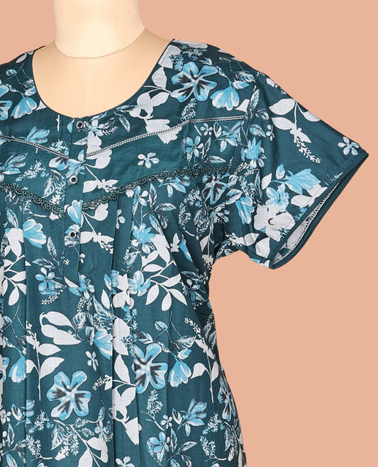 Blue Batik Print Cotton-Blended Nighty