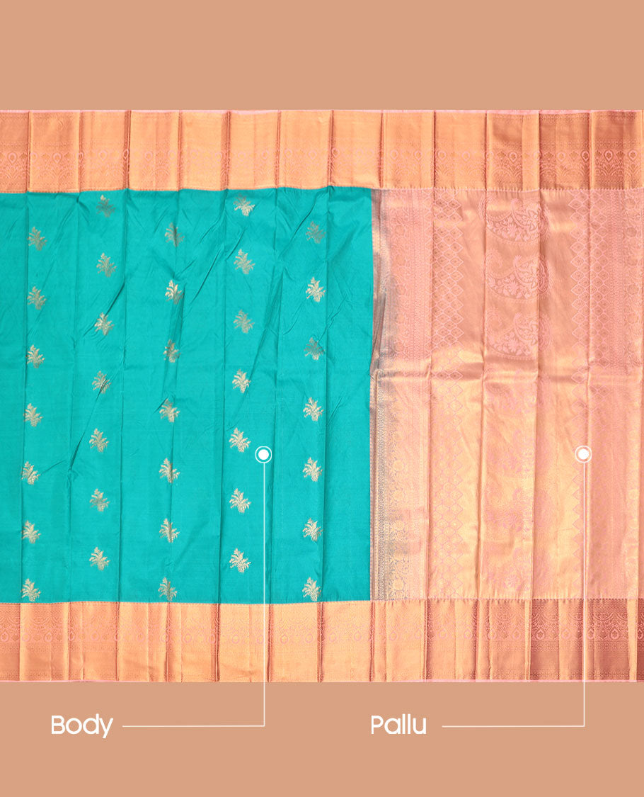 Blue Budget Silk Saree, Enlivened with Zari Buttas, Complemented by Contrast Traditional Zari Border, a Grand Pallu and a Contrast Blouse