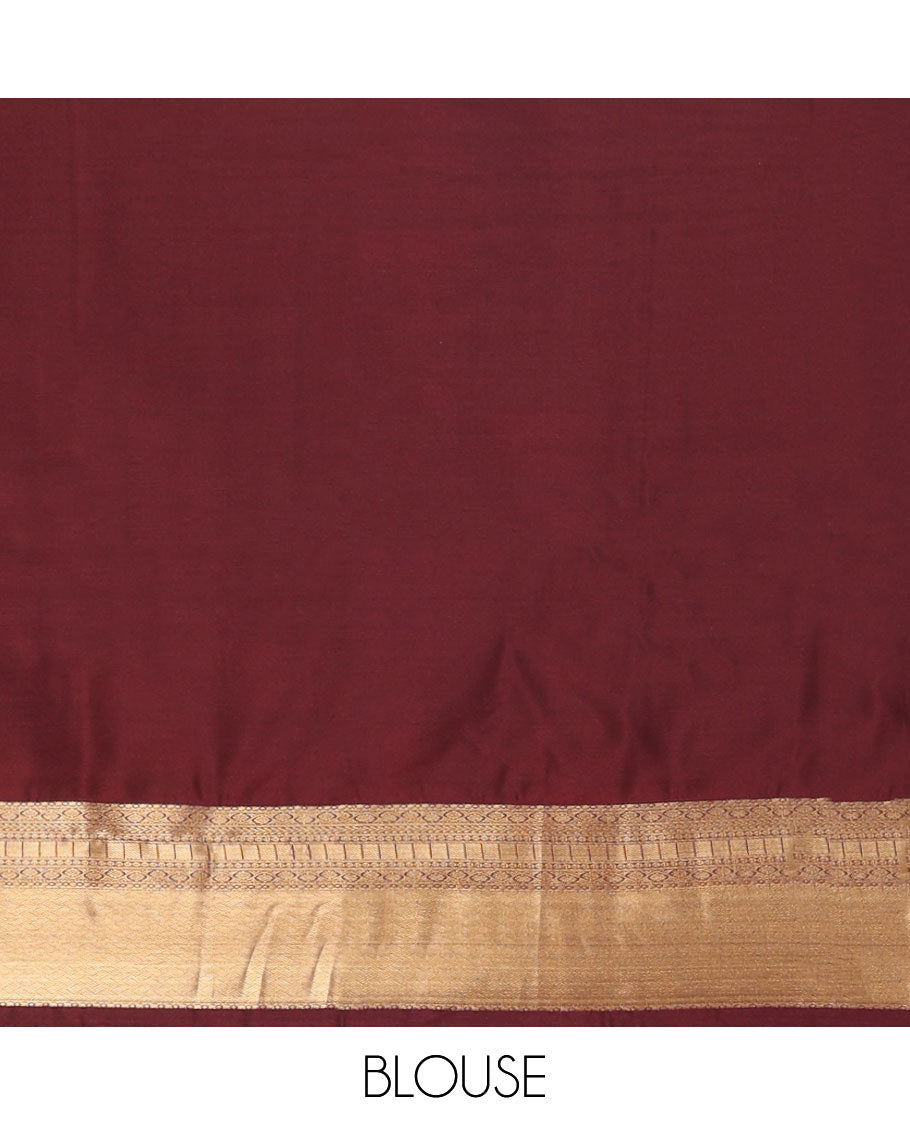 Blue checked, floral motifs soft silk saree with contrast zari design border & floral design pallu