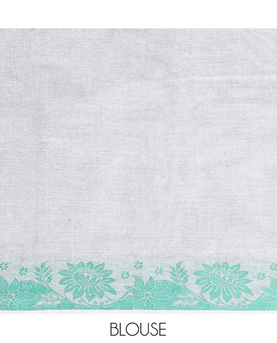 Grey Kanchi Cotton Saree, Steeped with Buttas All Over Its Body, a Subtle Self-Border, Pallu of Floral-Geometric Designs, and Paired with a Matching Blouse
