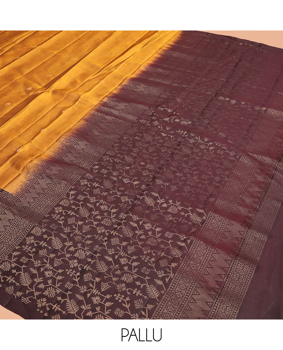 Mustard Mayuri Lite Silk Mix Saree, Subtly Sparkled with Buttas All Over Its Body, Complemented by a Contrast Border of Paithani-Style Floral Designs, Contrast Pallu of Intricate Designs, and Paired with a Contrast Blouse