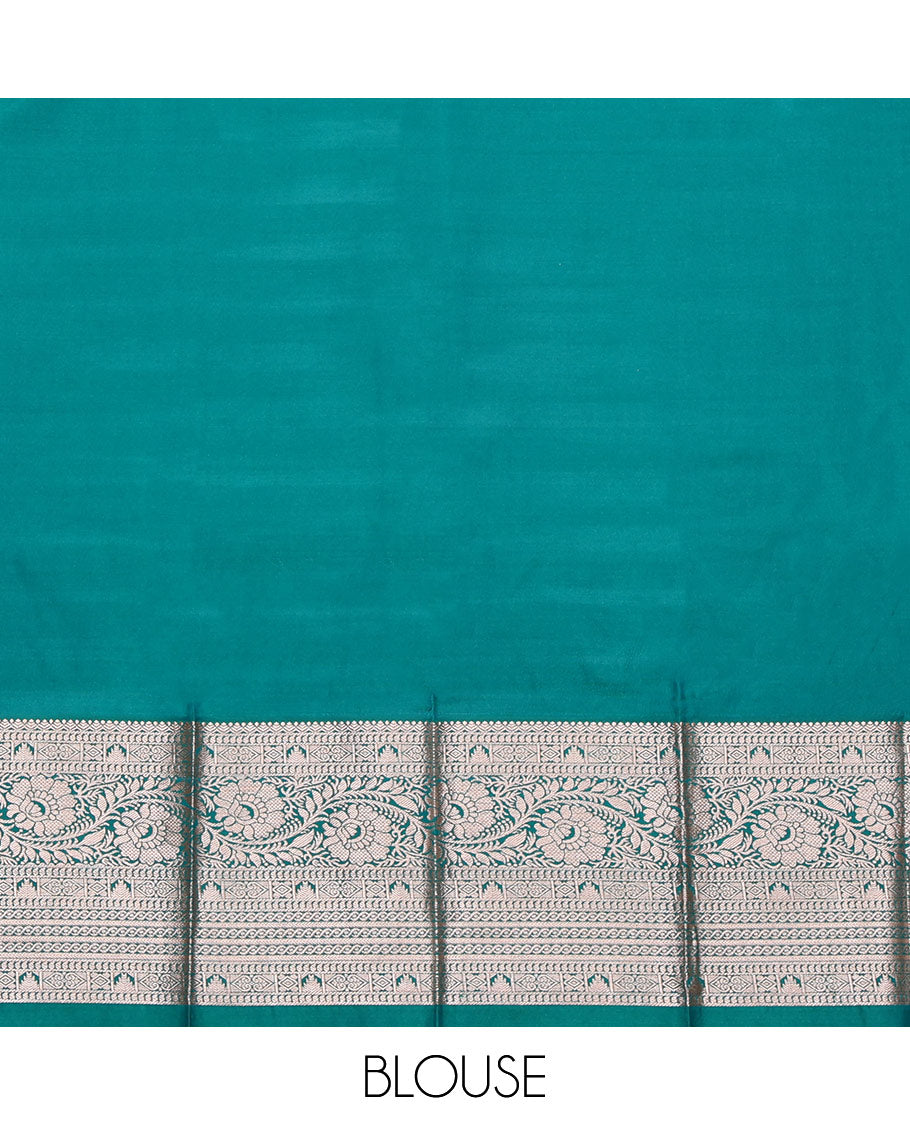 Navy Blue Budget Silk Saree, Showcasing Zari Buttas All Over Its Body, Complemented by a Contrast Traditional Zari Design Border, Intricately Designed Pallu, and Paired with a Contrast Blouse