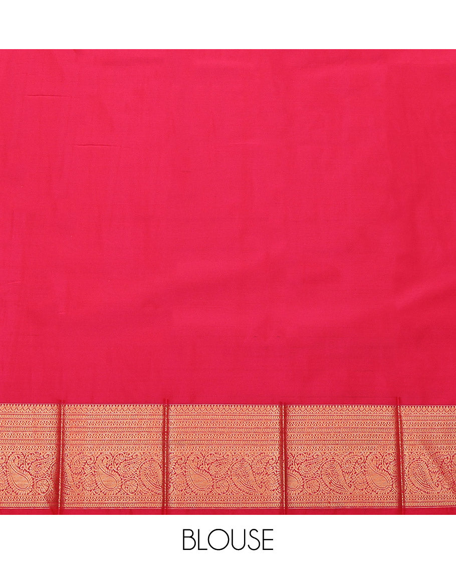 Pink Budget Silk Saree, Ornamented with Zari Buttas, Highlighted by a Traditional Zari Border, Geometric Pallu, and a Matching Blouse