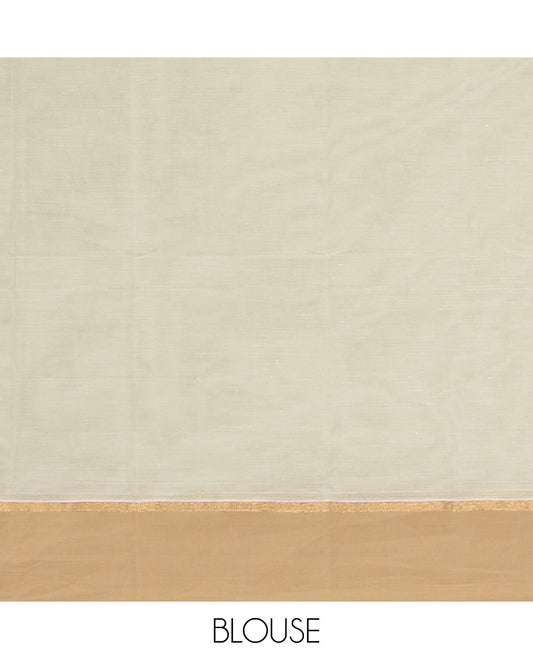 Off-White Kanchi Cotton Saree, Subtly Sparkled with Flower Buttas All Over Its Body, Complemented by Contrast Border of Unique Designs, Pallu Depicts Jaal Design, and Paired with a Matching Blouse