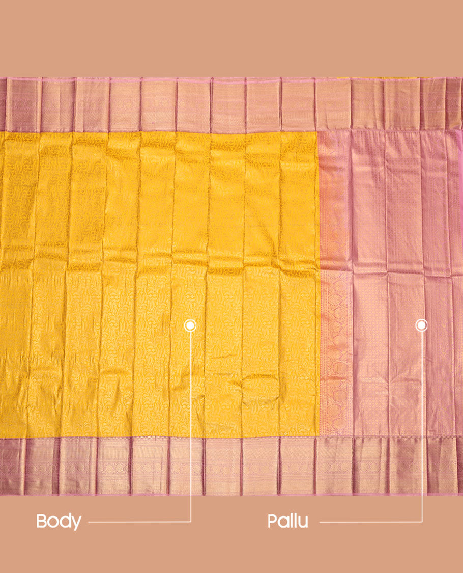Yellow Budget Silk Saree, Mesmerized with Zari Jacquard Design, Complemented by Contrast Traditional Zari Border, Intricate Pallu, and Contrast Blouse