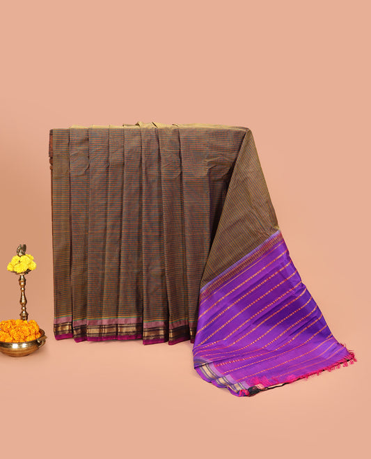 Brown Striped Gadwal Cotton Saree