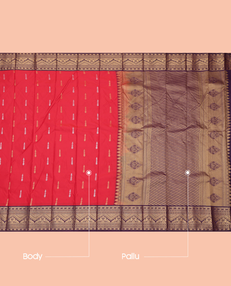 Red Zari Butta and Stripes Budget Silk Saree