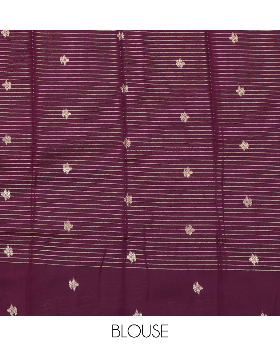 Red Litchi Saree, Woven with Zari Buttas and Checks, a Contrast Traditional Zari Design Border, Grand Pallu, and a Contrast Blouse
