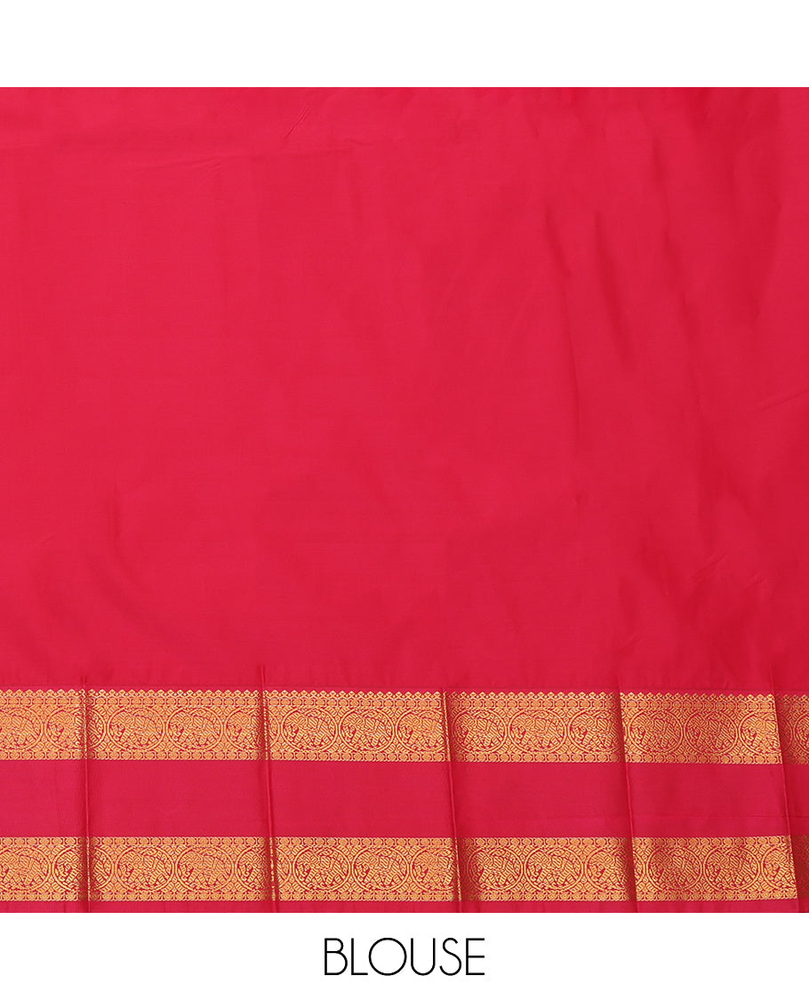 Blue Budget Silk Saree, Bedecked with Peacock Buttas, a Contrast Traditional Zari Rettai Pettu Border, Grand Pallu, and a Contrast Blouse