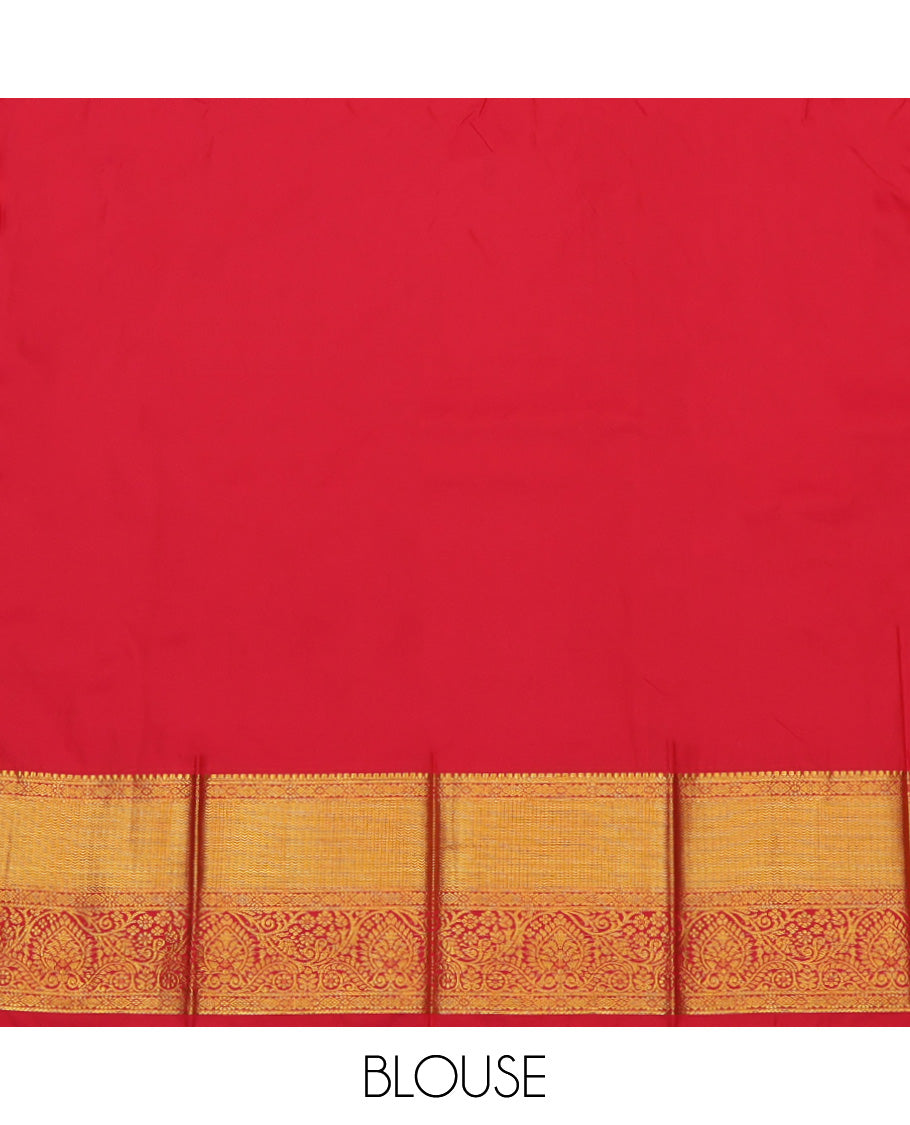 Sandal Budget Silk Saree, Woven with Zari Buttas, a Contrast Traditional Zari Border, Grand Pallu, and a Contrast Blouse