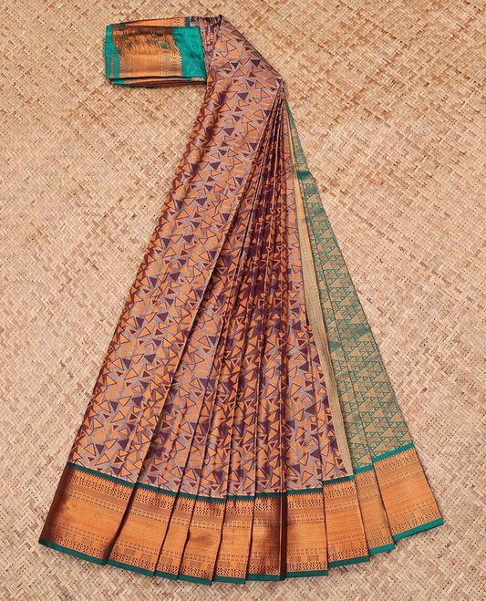 Brown Budget Silk Saree, Spotlighted with Triangle Design, Complemented by a Contrast Traditional Zari Border, Intricately Designed Pallu, and a Contrast Blouse