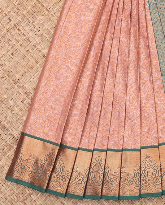 Peach Budget Silk Saree, Adorned with Jacquard Design, Complemented by a Contrast Traditional Border, Grand Pallu, and Contrast Blouse
