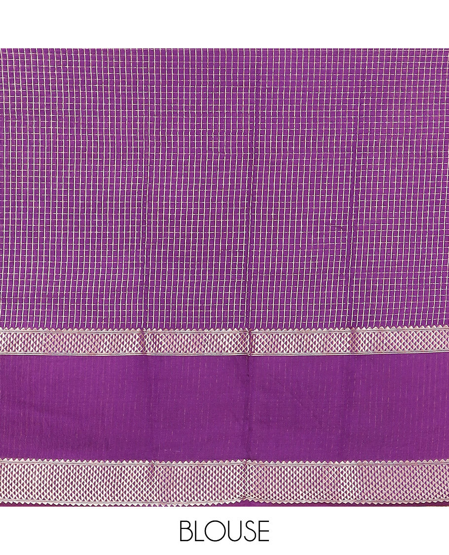 Red zari checked Assam silk saree, contrast traditional zari border, and pallu of zari stripes