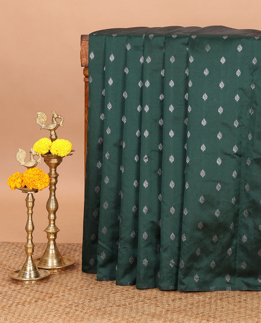 Borderless green thousand zari buttas kanchi silk saree, self-pallu of buttas and stripes in zari