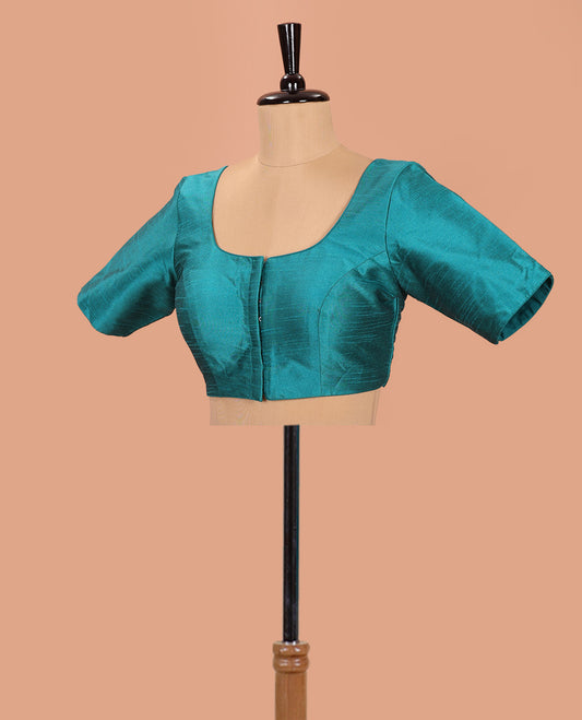 Rama Blue Plain Readymade Blouse Featuring a Front Round-Neck, Back Round-Neck, and Elbow Sleeves