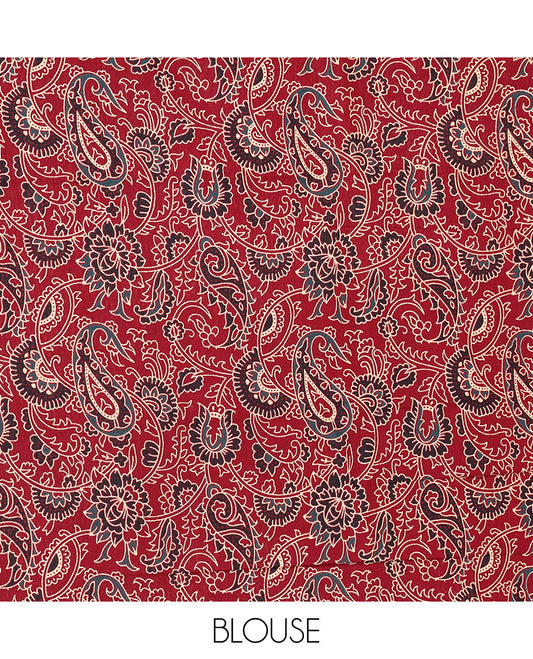 Dark Red Floral-Paisley Vine Printed Blouse Material