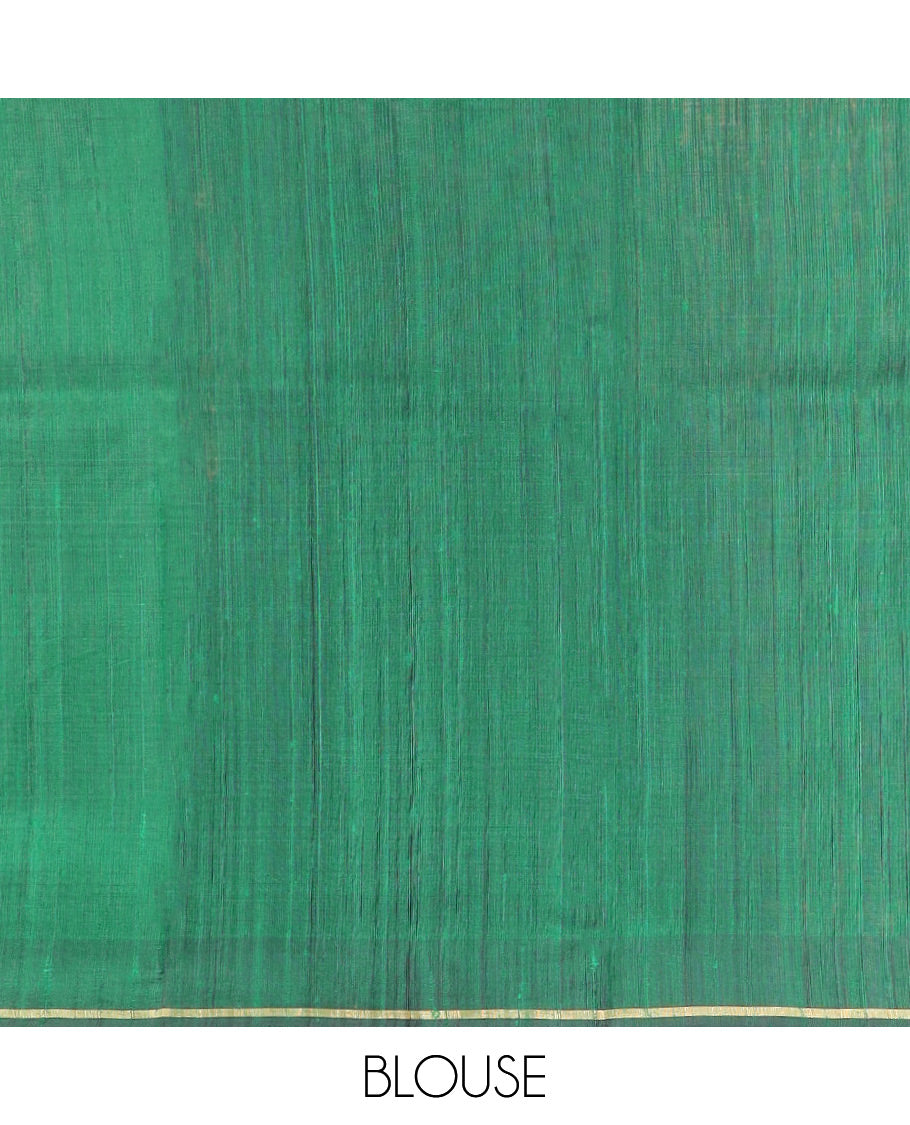 Green Dupion Silk Saree, Subtly Sparkled with Dotted Stripes All Over Its Body, Subtle Self-Border, Gleaming Zari Pallu, and Paired with a Matching Blouse