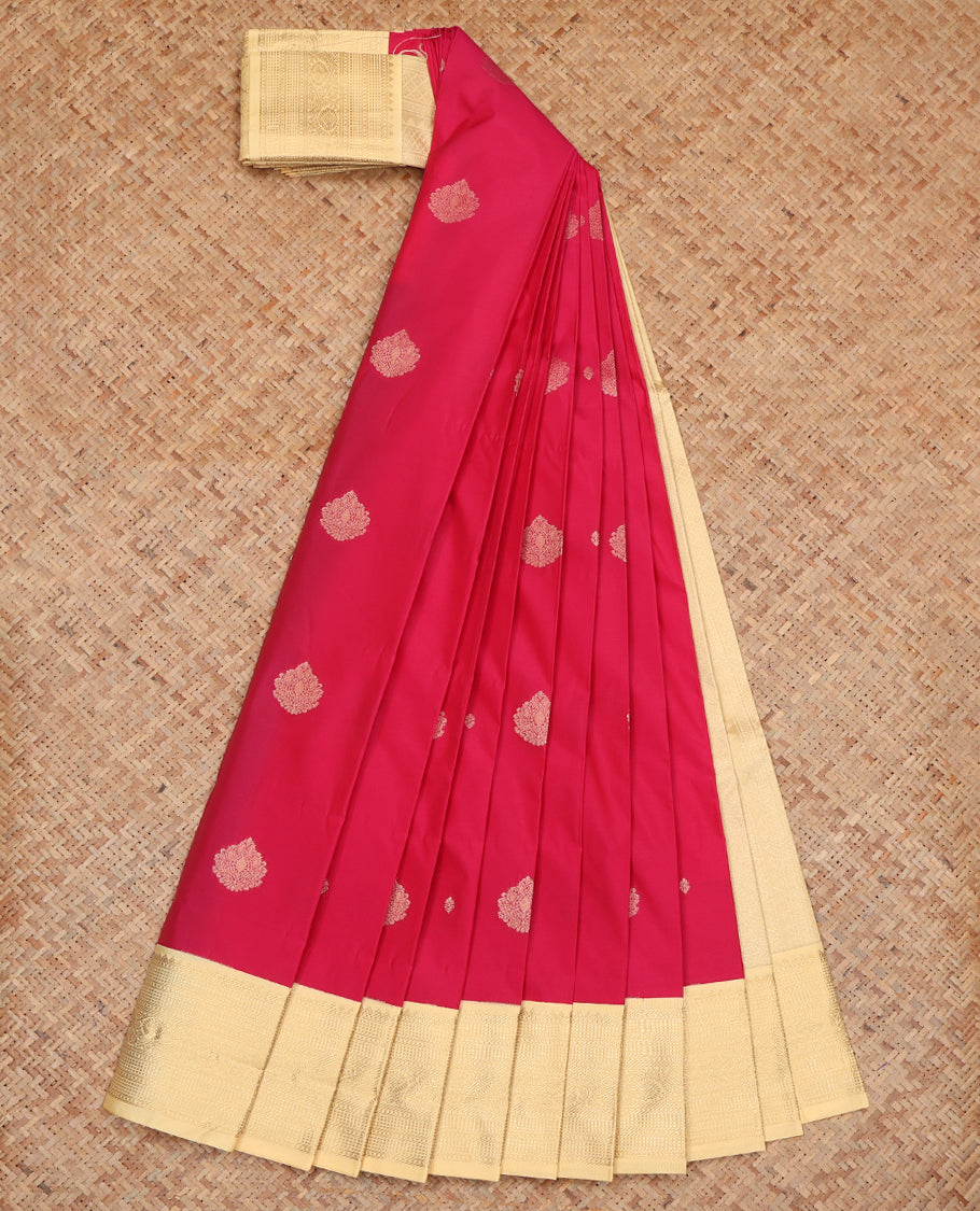 Pink Budget Silk Saree, Adorned with Zari Buttas, Complemented by a Contrast Traditional Zari Border, Grand Pallu, and Contrast Blouse