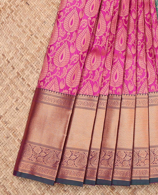 Pink Budget Silk Saree, Detailed with Jacquard Design, Complemented by a Contrast Traditional Zari Border, Grand Jaal Pallu, and a Contrast Blouse