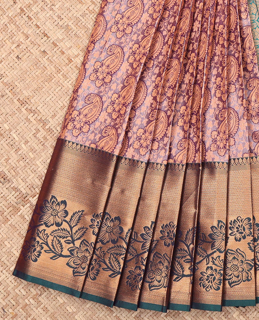 Purple Budget Silk Saree, Elevated with Jacquard Design, Complemented by a Contrast Floral Creeper Zari Border, Grand Pallu, and Contrast Blouse