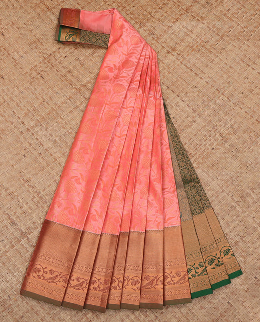 Pink Budget Silk Saree, Richly Detailed with Jacquard Design, a Contrast Traditional Zari Border, Grand Pallu, and a Contrast Blouse