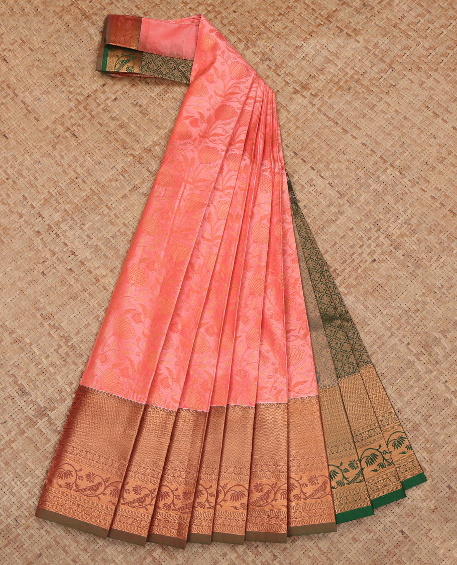 Pink Budget Silk Saree, Richly Detailed with Jacquard Design, a Contrast Traditional Zari Border, Grand Pallu, and a Contrast Blouse