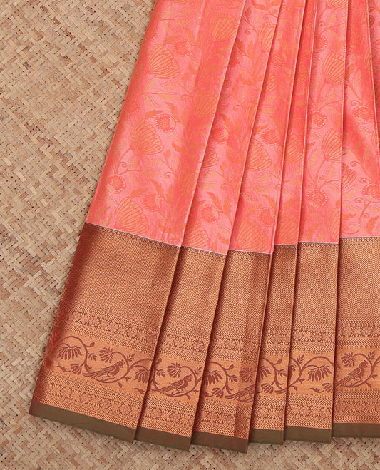 Pink Budget Silk Saree, Richly Detailed with Jacquard Design, a Contrast Traditional Zari Border, Grand Pallu, and a Contrast Blouse