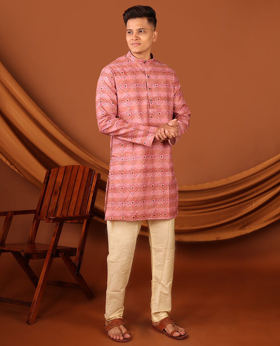 Pink Men's Short Kurta