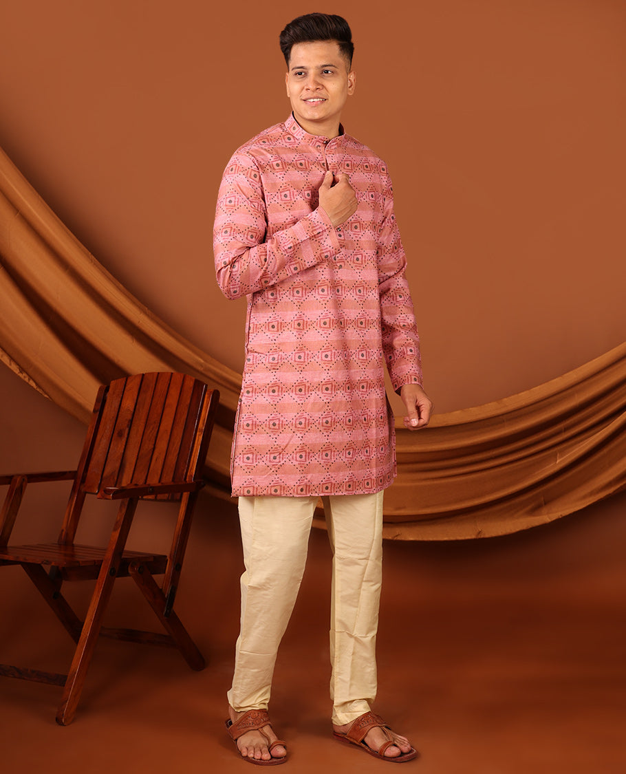 Pink Men's Short Kurta