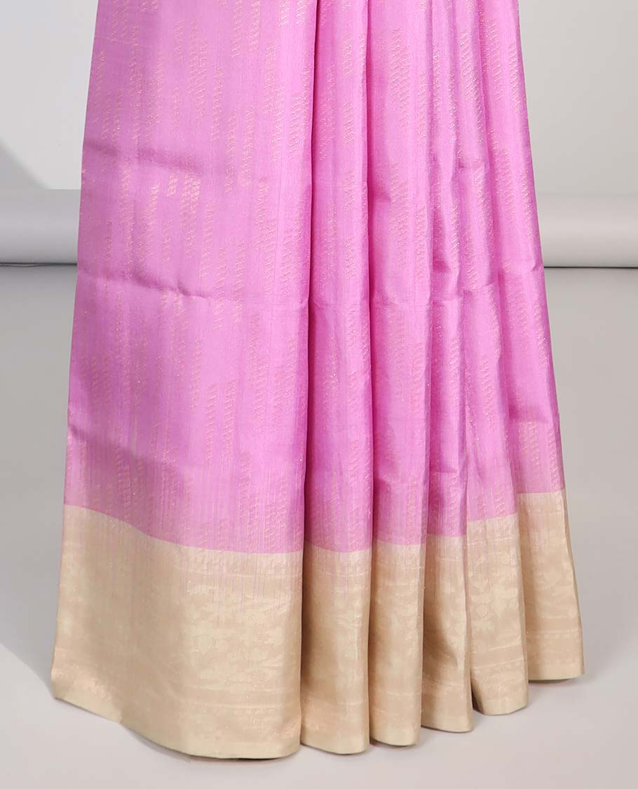 Pink buttas soft silk saree with contrast border & intricate zari design pallu