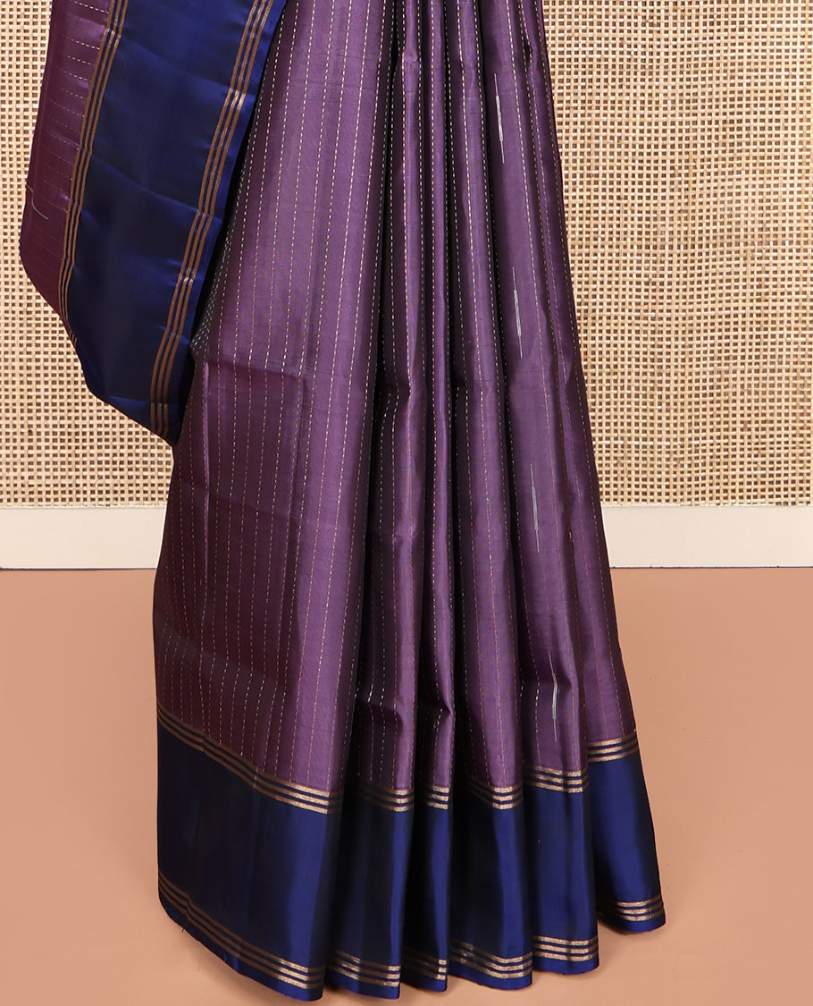 Violet Mayuri Lite Silk Mix Saree, Sparsely Woven with Stripes All Over Its Body, Complemented by a Contrast Rettai Pettu Border, Pallu of Jaal Designs, and Paired with a Contrast Blouse