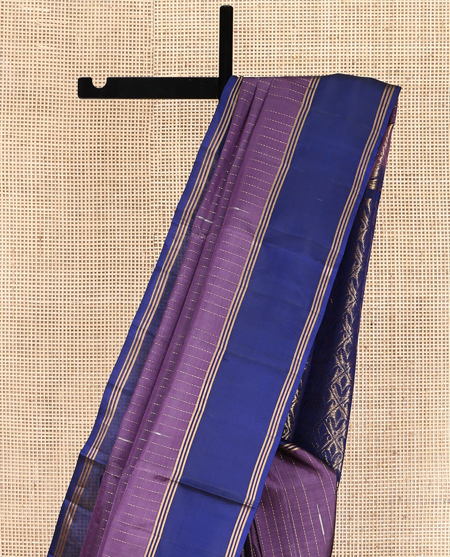 Violet Mayuri Lite Silk Mix Saree, Sparsely Woven with Stripes All Over Its Body, Complemented by a Contrast Rettai Pettu Border, Pallu of Jaal Designs, and Paired with a Contrast Blouse