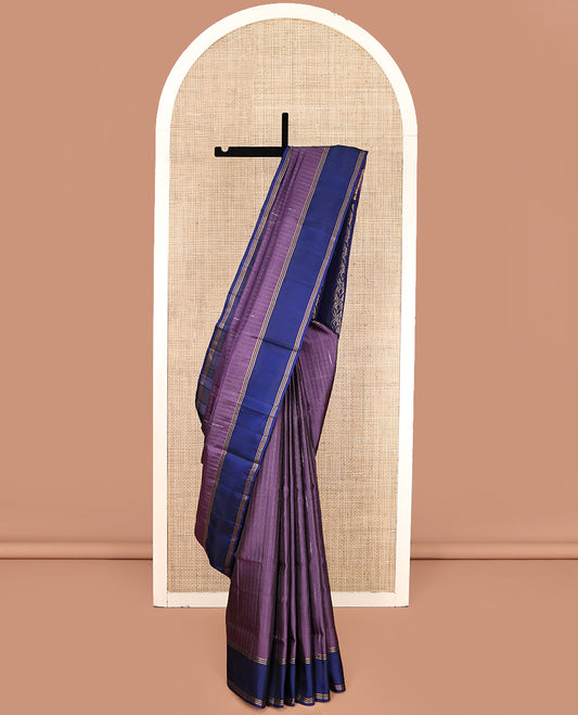 Violet Mayuri Lite Silk Mix Saree, Sparsely Woven with Stripes All Over Its Body, Complemented by a Contrast Rettai Pettu Border, Pallu of Jaal Designs, and Paired with a Contrast Blouse
