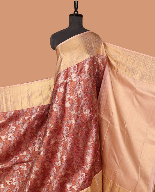 Red pichwai cow jacquard silk saree, contrast border of manga mokku,kathir & jaal design & intricate zari woven pallu