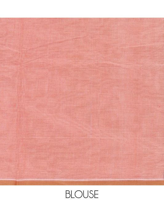 Peach checks & buttas Coimbatore cotton saree, contrast plain border & pallu of intricate designs