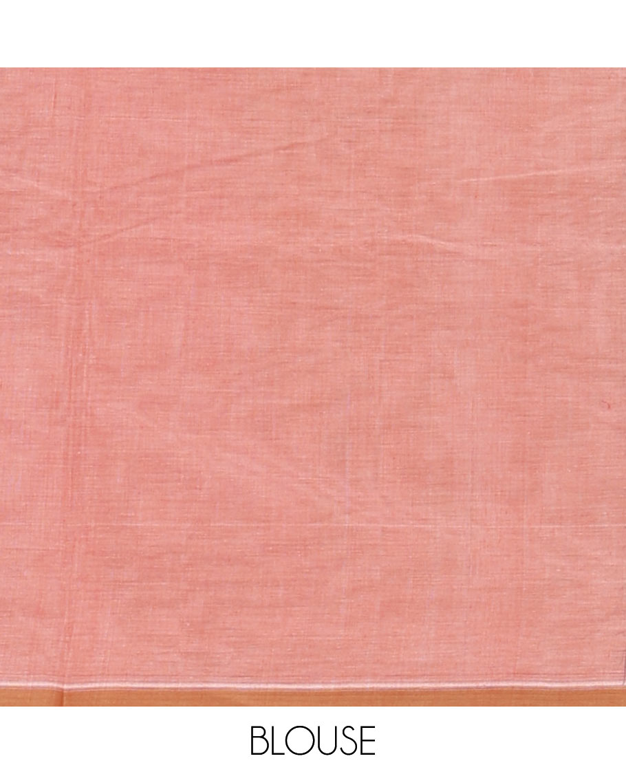 Peach checks & buttas Coimbatore cotton saree, contrast plain border & pallu of intricate designs