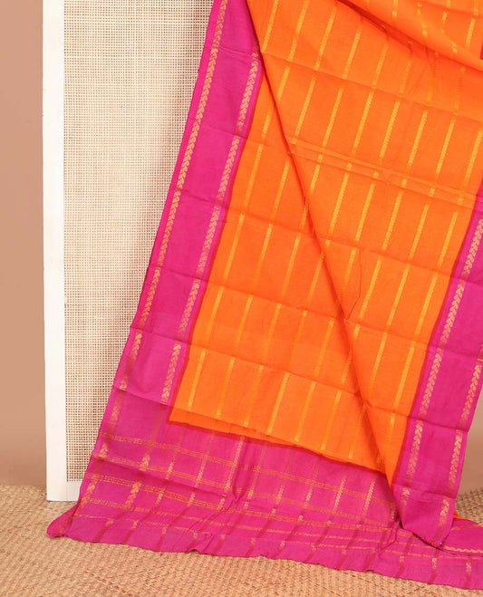 Jalebi orange zari striped Sungudi cotton saree, contrast rettai pettu traditional zari border & zari striped pallu