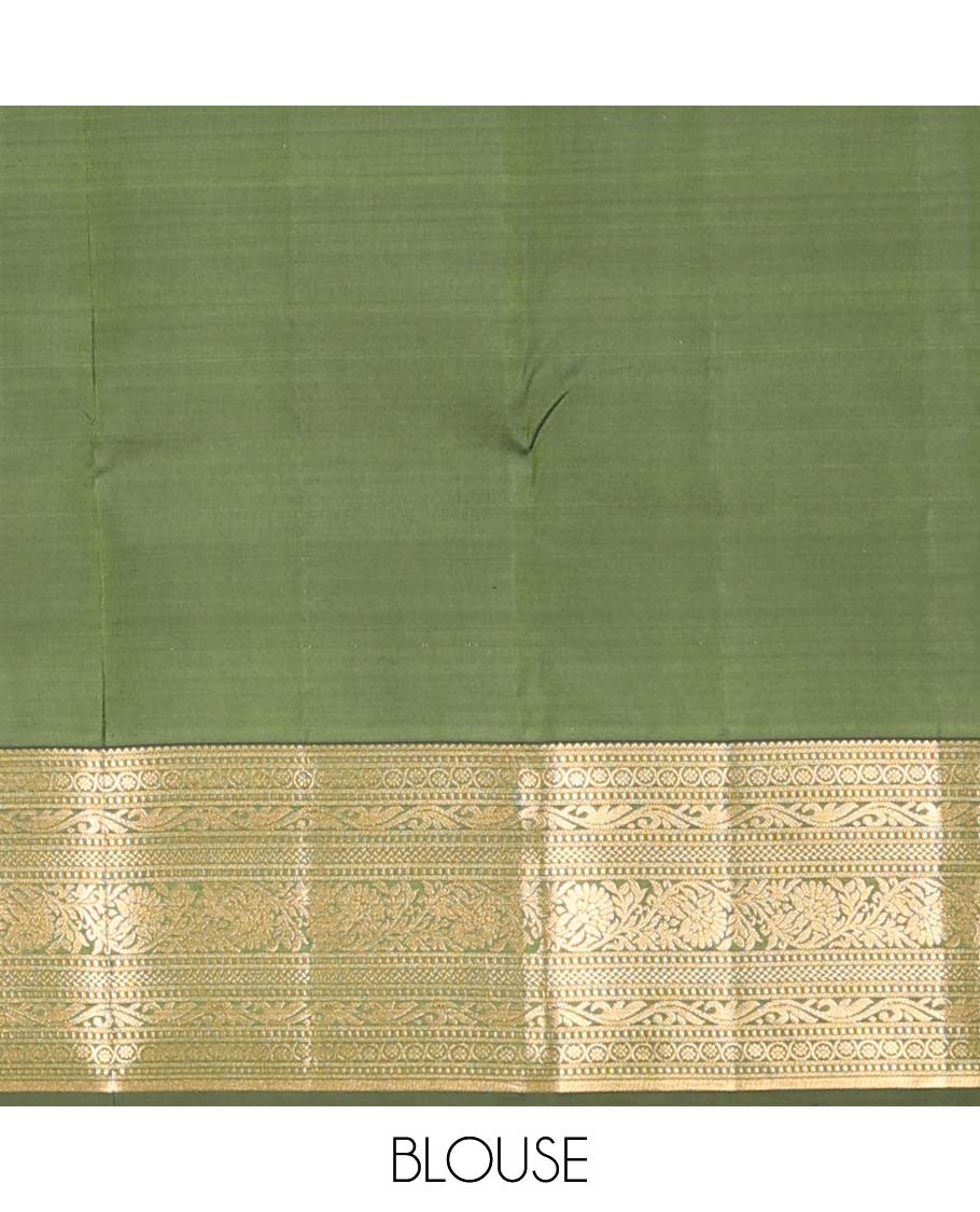 Green zari buttas Vasundhara silk mix saree, zari border of rekku,muthu & kodi siry designs & chakram motifs steeped pallu