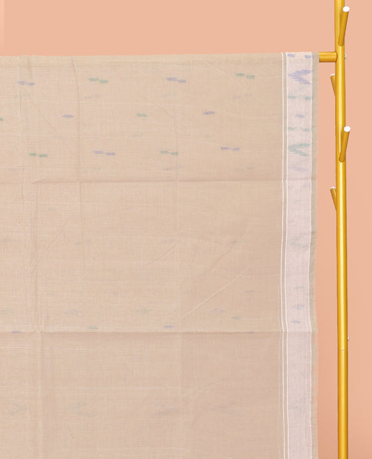 Beige Bengal Cotton Saree, Steeped with Thread Buttas, a Subtle Border, a Pallu of Stripes and Buttas, and a Matching Blouse