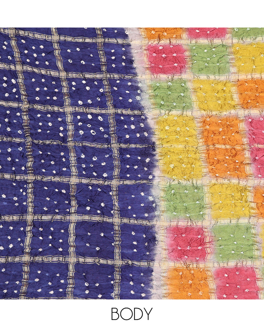 Borderless Blue Bandhani Dola Silk Saree